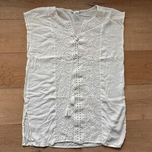 Kona Sol Embroidered Beach Cover Up Size S White Textured Rayon Lightweight